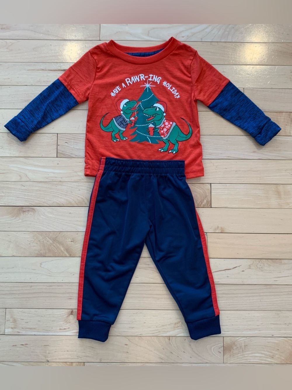 New! Pro Athlete Christmas Dinosaur Outfit Baby Boy Size 12 Months Navy Joggers